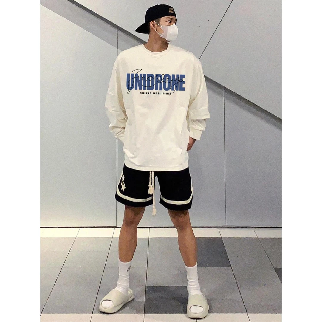 高街vibe帅气百搭字母印花长袖T恤男美式潮牌休闲百搭纯棉打底衫