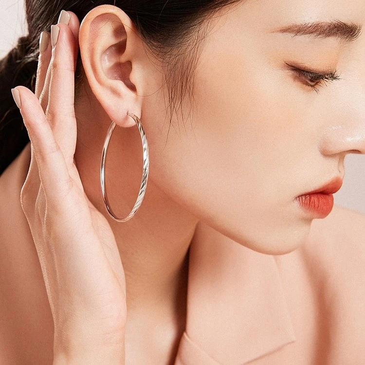 925银耳饰 【軒喜枫】纯银时尚大耳圈(50圈口)大圈高级气质耳环