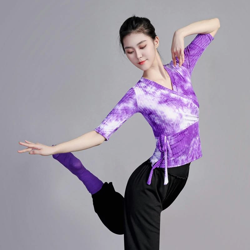 文贤韵古典舞服饰装2024夏季新款中国舞民族现代舞练功习扎染上衣