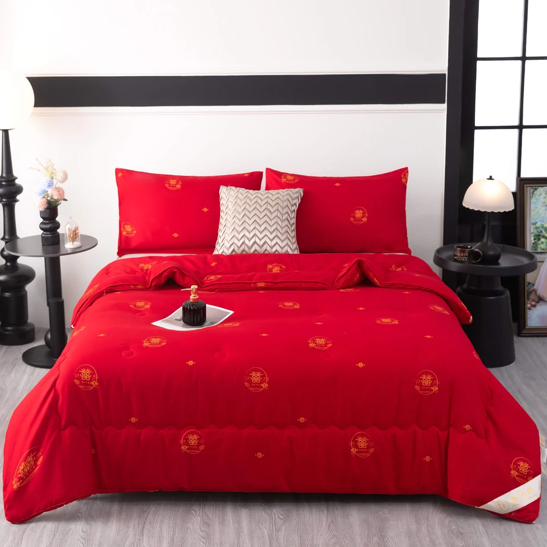 【送婚庆包装】全棉磨毛加厚印花蚕丝被双人保暖被芯