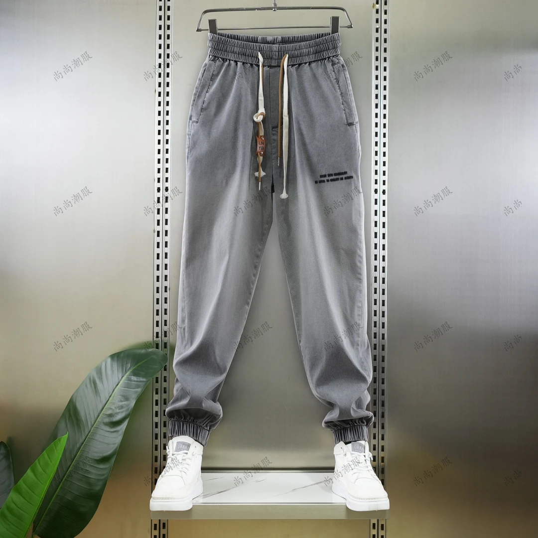 男士夏季薄款凉感宽松百搭冰丝弹力休闲裤松紧腰速干男仿牛仔裤子