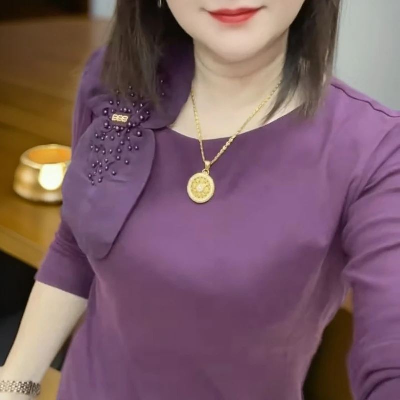 时尚气质斜领长袖T恤修身显瘦秋季上衣8917