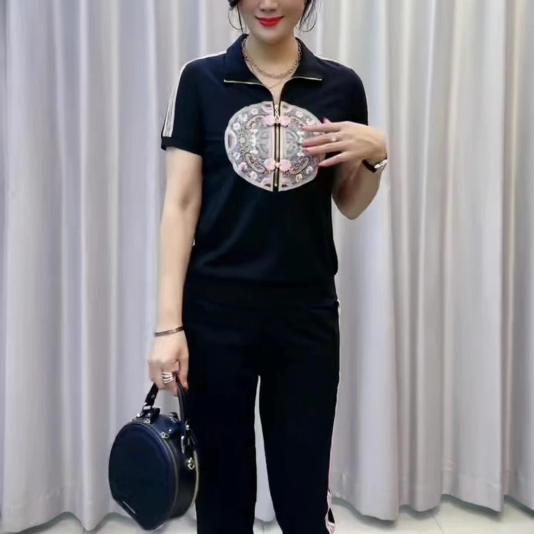 MH（时尚中国风微喇叭裤套装WW）9312