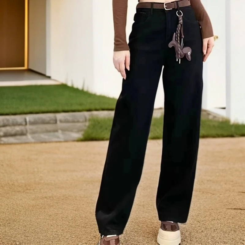 秋冬新款高腰牛仔裤女显瘦直筒裤时尚拖地裤（贵Z）