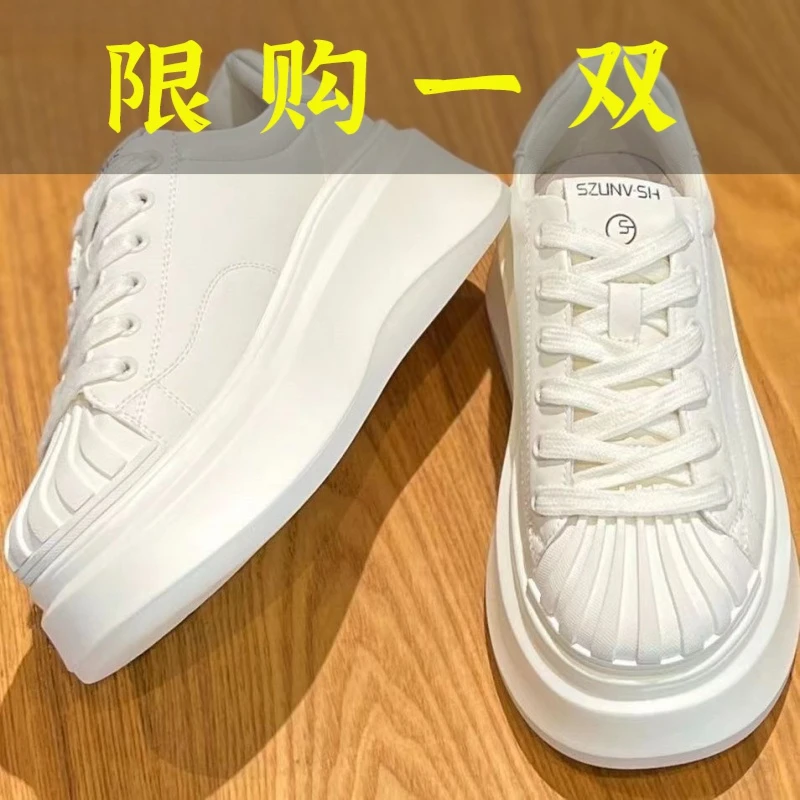 达芙妮沿荐时尚贝壳头增高厚底小白鞋女百搭学生休闲老爹鞋橡胶潮