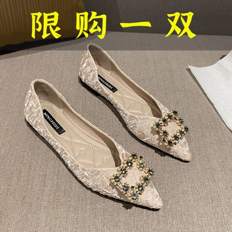 达芙妮沿荐2023春秋季新款软底尖头平底单鞋女百搭豆豆鞋浅口晚晚