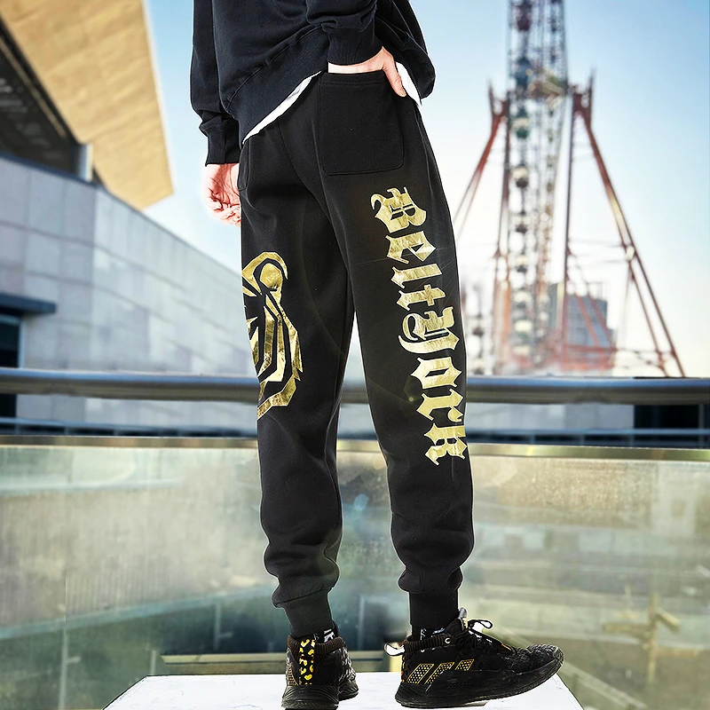 BY新款潮牌烫金虎头哥特字母卫裤时尚洋气男女同款休闲爆款裤子