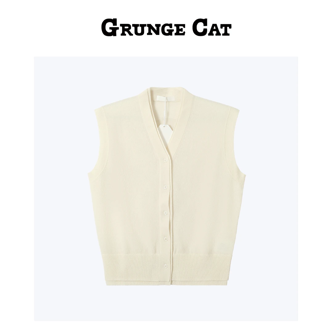 Grunge Cat女士双层门襟无袖坎肩毛衫