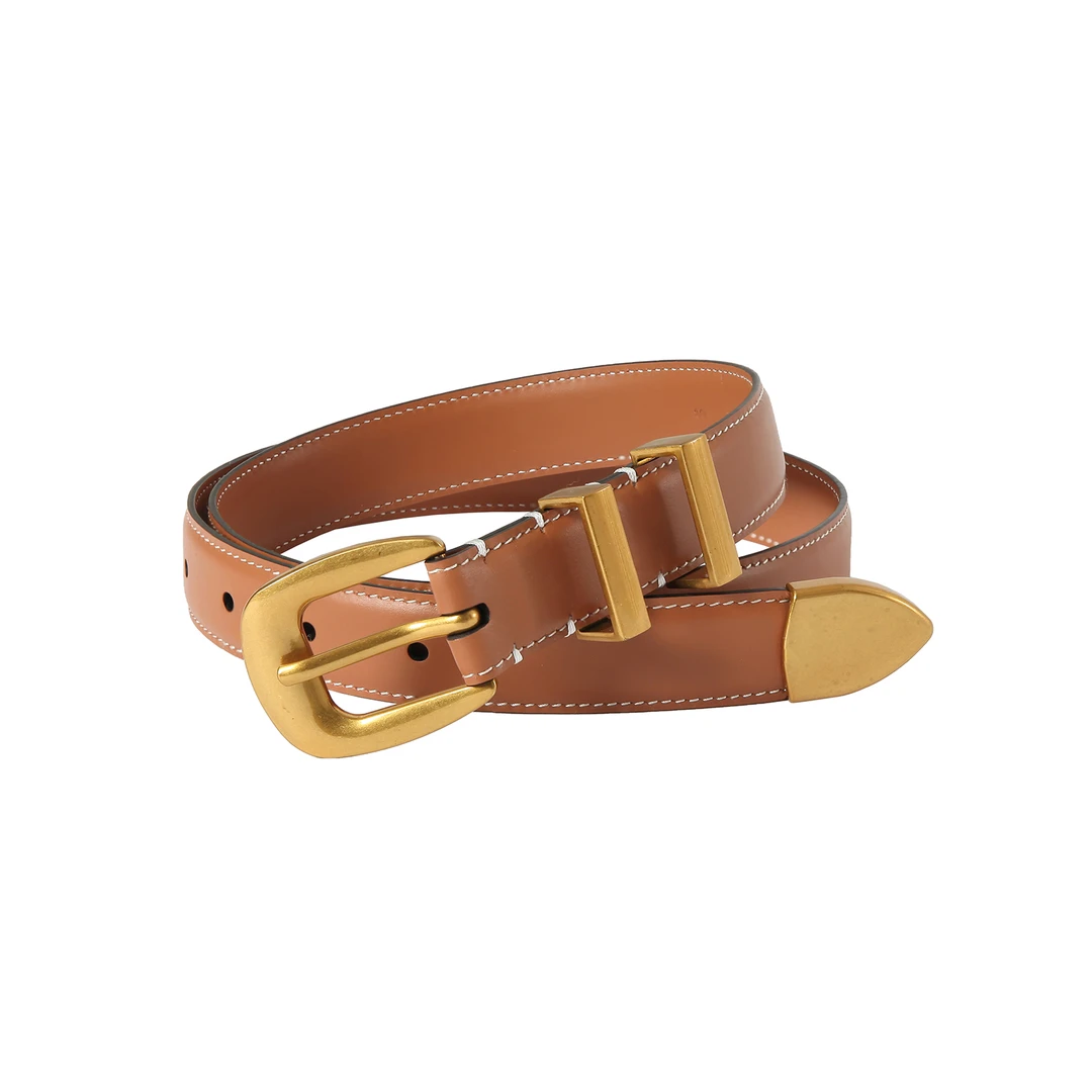 Grunge Cat女士美拉德风时尚经典双面焦糖色皮腰带