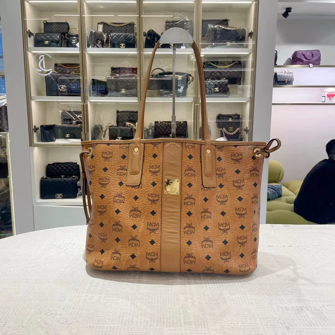 95新 MCM 干邑色 托特包 粉肆奢品382076
