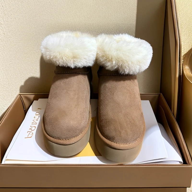 Mfxklx[底厚4厘米]皮毛一体经典舒适百搭时尚女款冬季保暖雪地靴