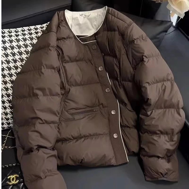 轻薄短款简约羽绒服女2024冬季新款时尚圆领宽松棉袄保暖外套上衣