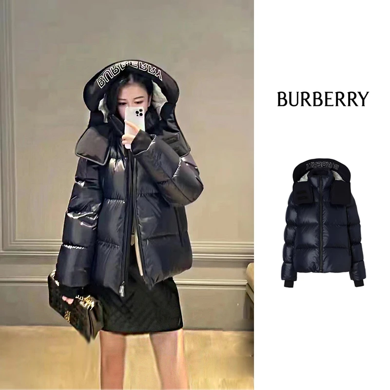 Burberry博柏利FW22纯色连帽拉链宽松保暖羽绒服男女同款CL