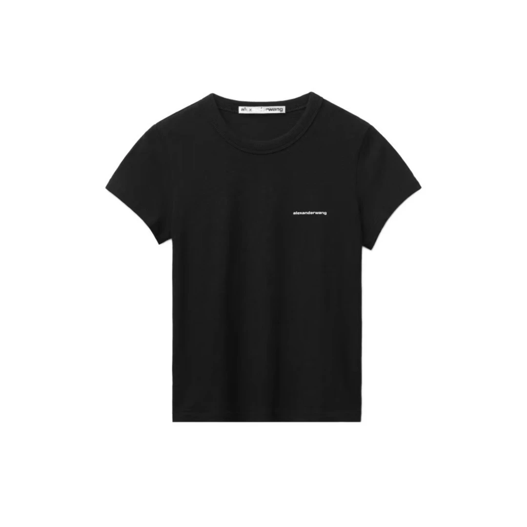 Alexanderwang 亚历山大王徽标针织紧身短袖T恤黑色CBJ