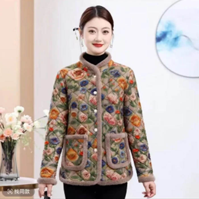 2024秋冬新款加棉加厚妈妈装保暖棉服外套棉衣