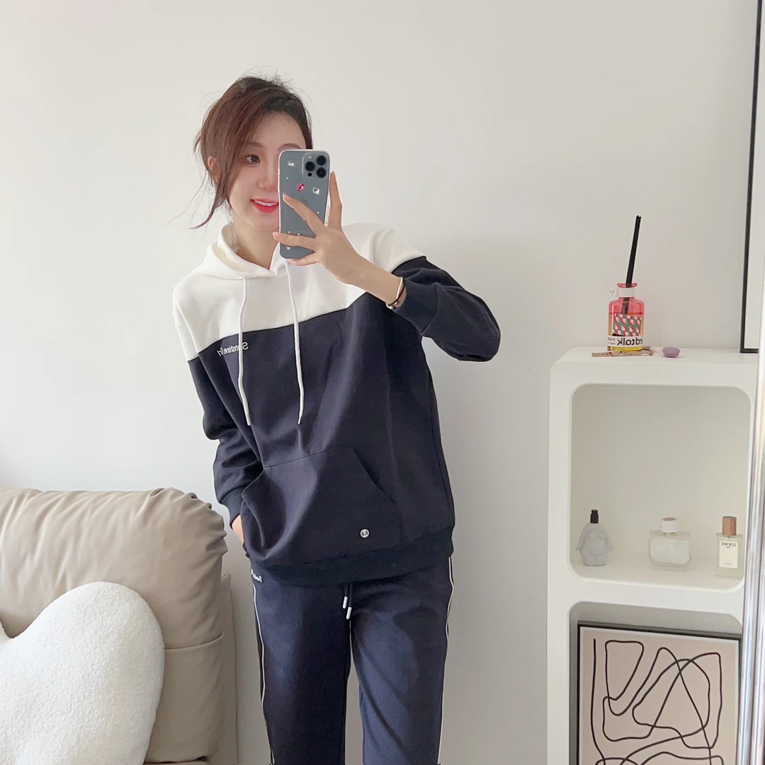 卫衣春秋休闲连帽长袖宽松拼接撞色百搭显瘦2024均码