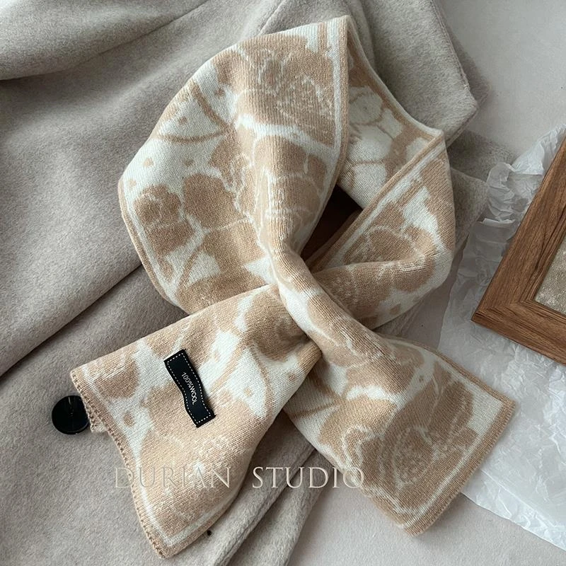 奶茶色100%纯羊毛围巾女秋冬季2024新款百搭懒人保暖围脖生日礼物