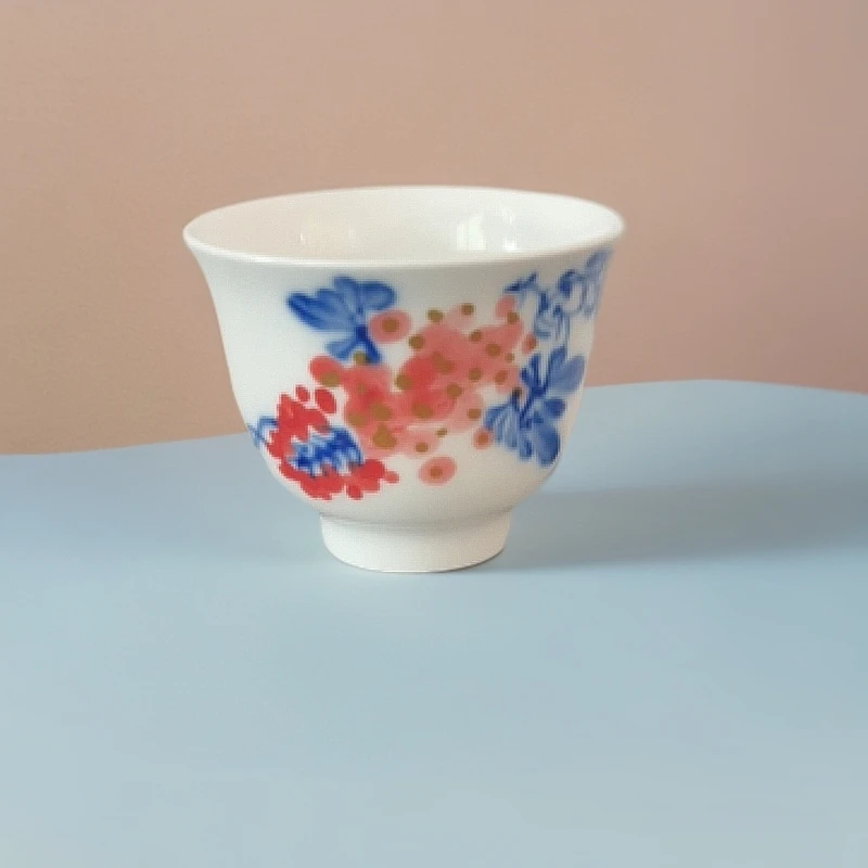 景德镇手绘紫藤铃铛杯陶瓷茶杯60CC