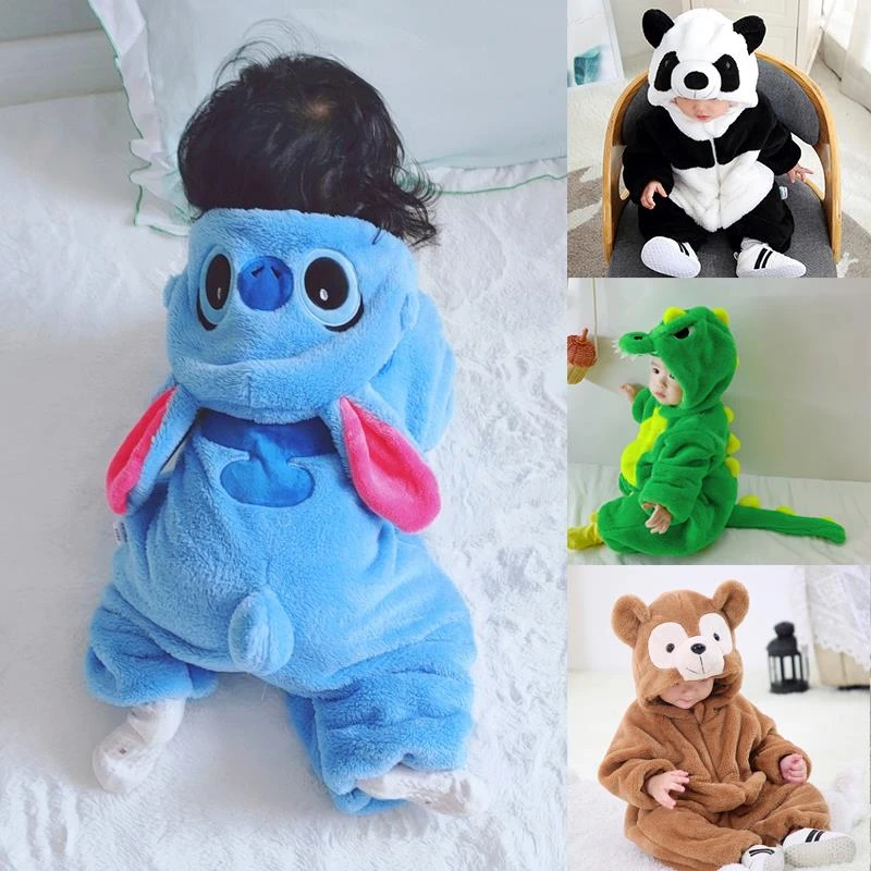 婴儿连体衣服秋冬套装网红宝宝加厚冬季外出抱衣可爱超萌动物爬服