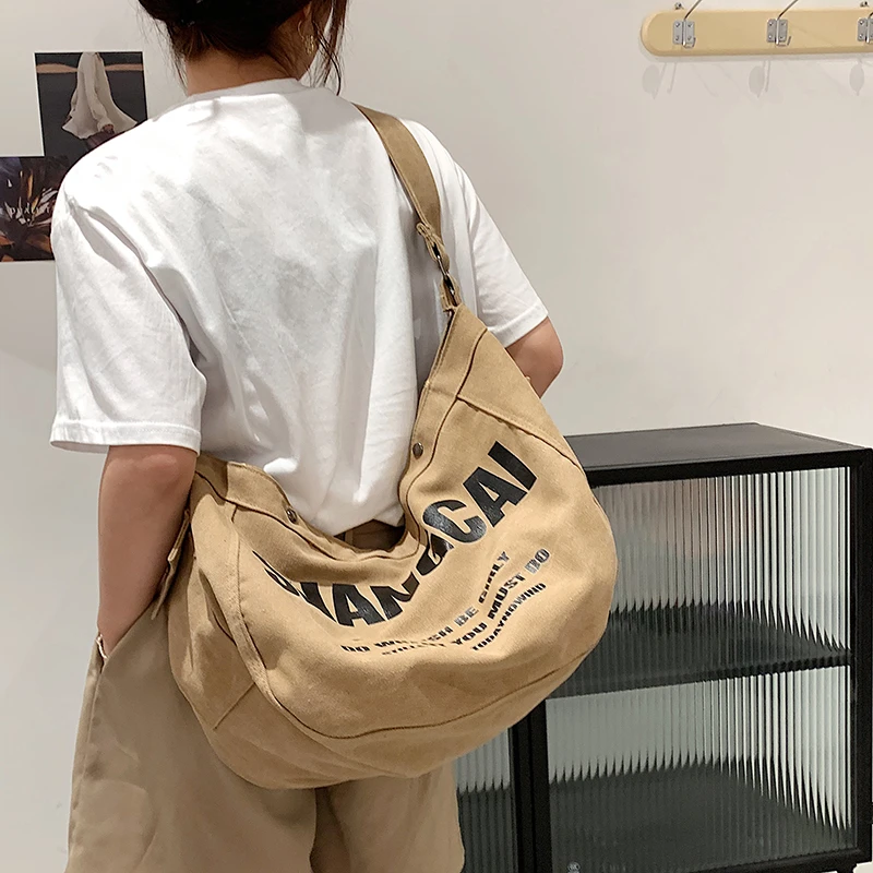 【男女同款】大容量学生帆布包斜挎包女包慵懒风日韩版休闲潮大包