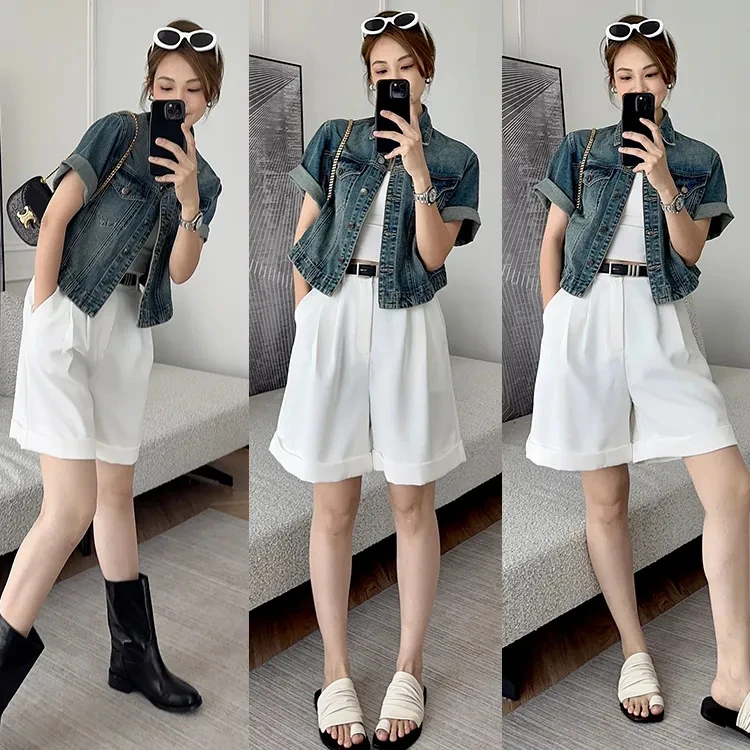 夏季复古洋气牛仔外套女短款宽松显瘦薄款2024新款小个子马夹上衣