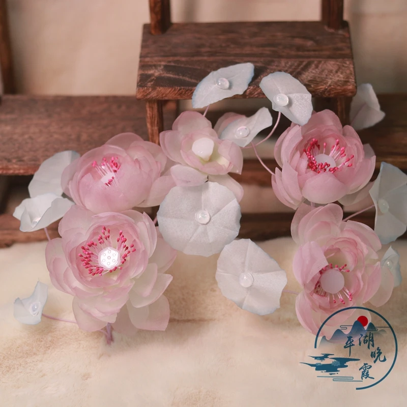 平湖晚霞古风饰品 真丝烫花荷花 露华套系
