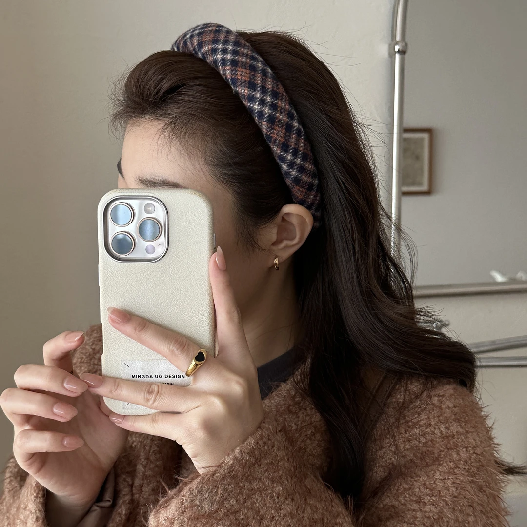 E3915高颅顶格纹2024新款秋冬格纹发捆压发卡高级感女款头箍头饰