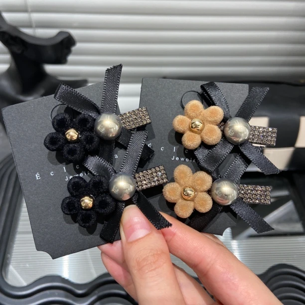 E3928 两只装 秋冬新款小珠蝴蝶结碎发夹刘海侧边夹对夹