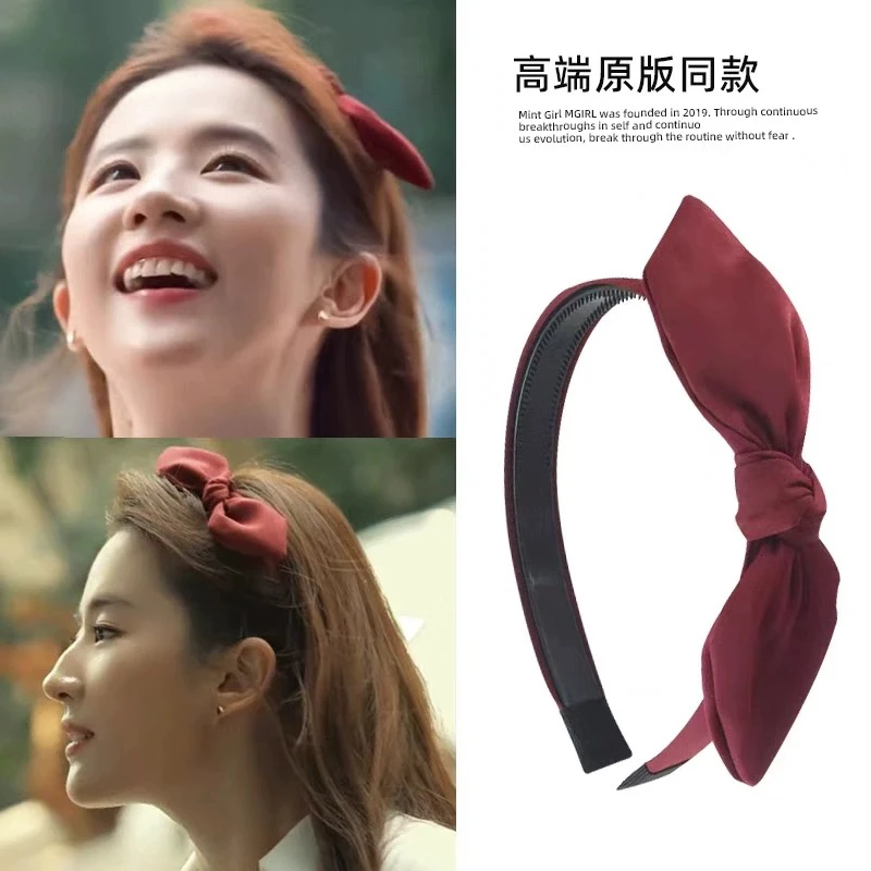 E3386 甜美复古温柔风红色兔耳朵蝴蝶结发箍百搭 刘亦菲玫瑰同款