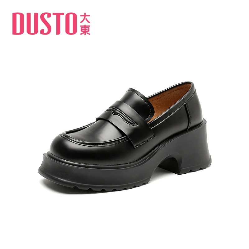 DUSTO/大东小皮鞋女2024新款春季学院高跟粗跟圆头套脚女鞋C0116