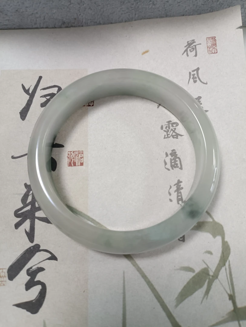 X408  六三加冰透飘绿花缅甸翡翠手镯