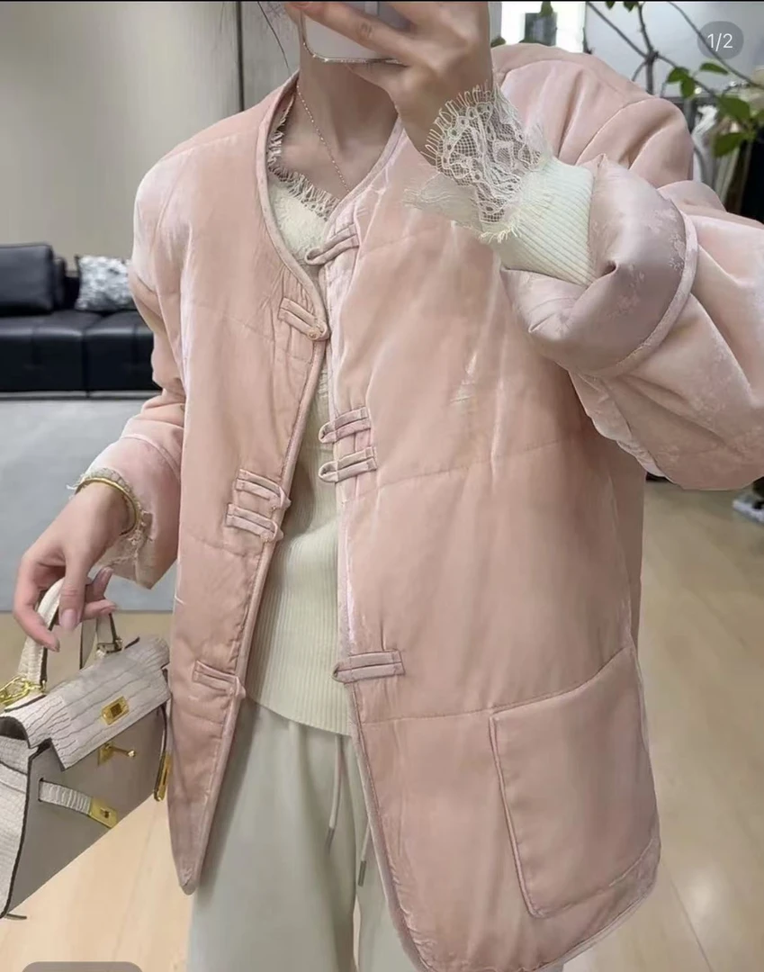 夹棉外套【金晓】双面双穿秋冬季新中式中国风棉服棉衣女士宽松丝绒