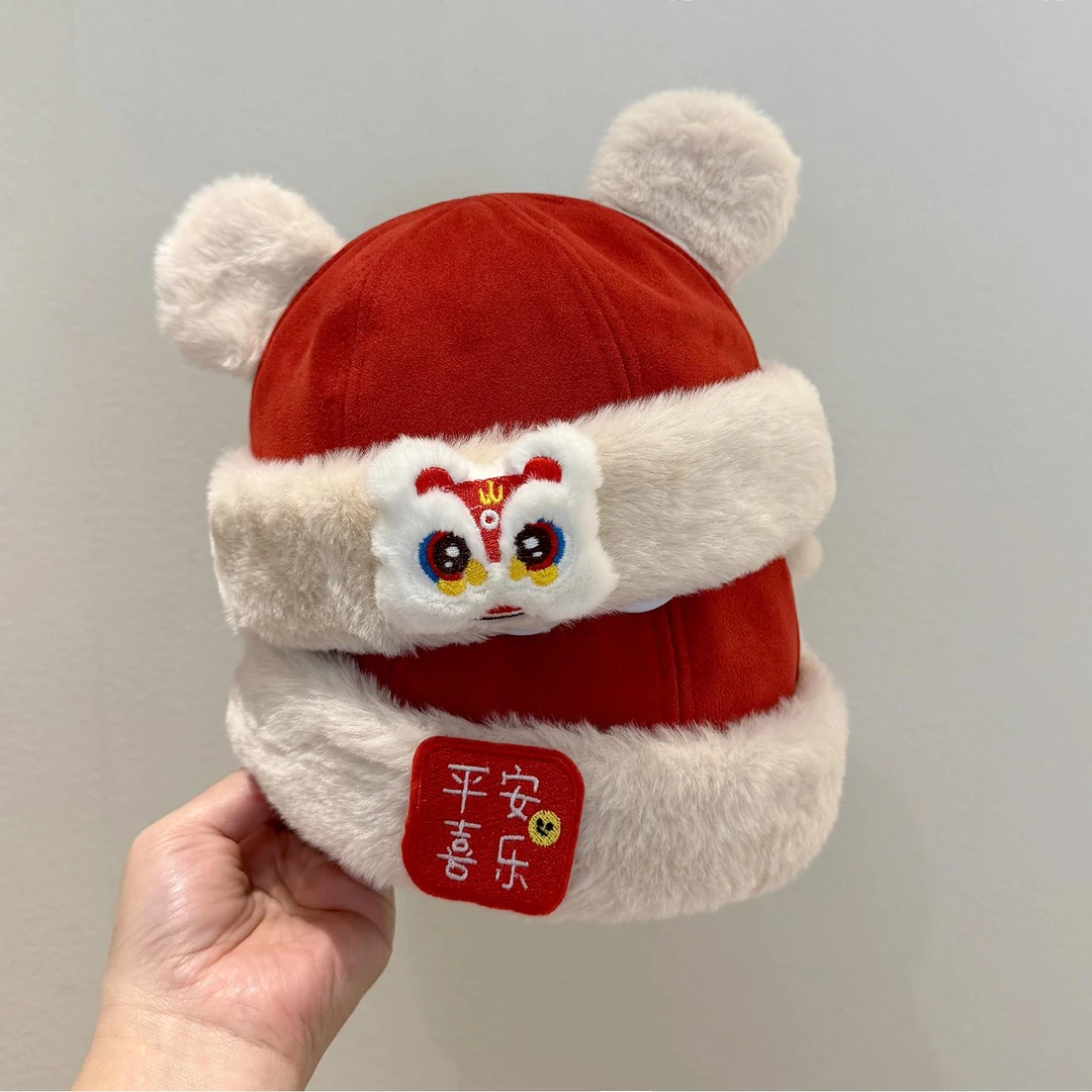 婴儿帽子秋冬款地主帽男宝宝可爱超萌红色周岁新年保暖加厚瓜皮帽