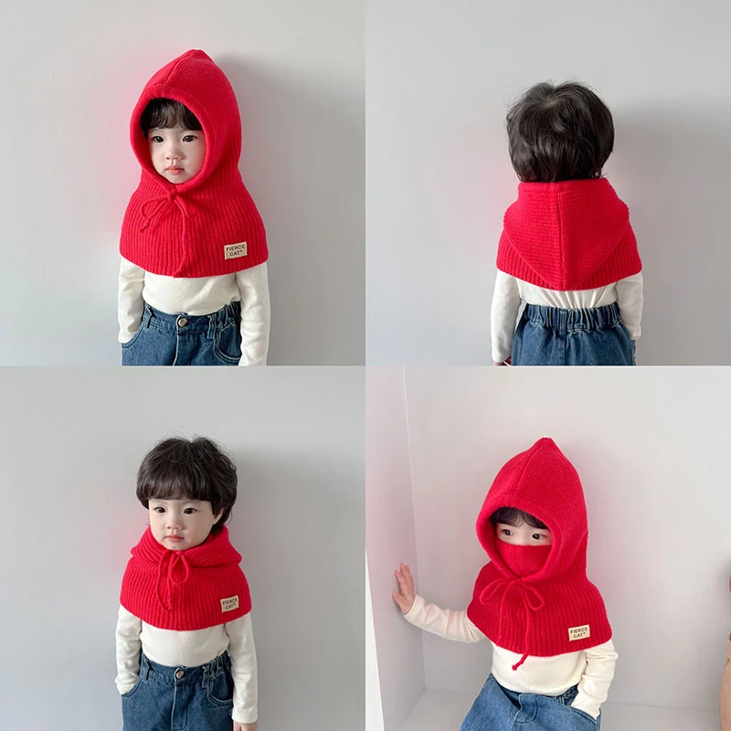 儿童韩国冬季帽子围脖一体宝宝加厚针织帽男女童保暖套头护耳帽子