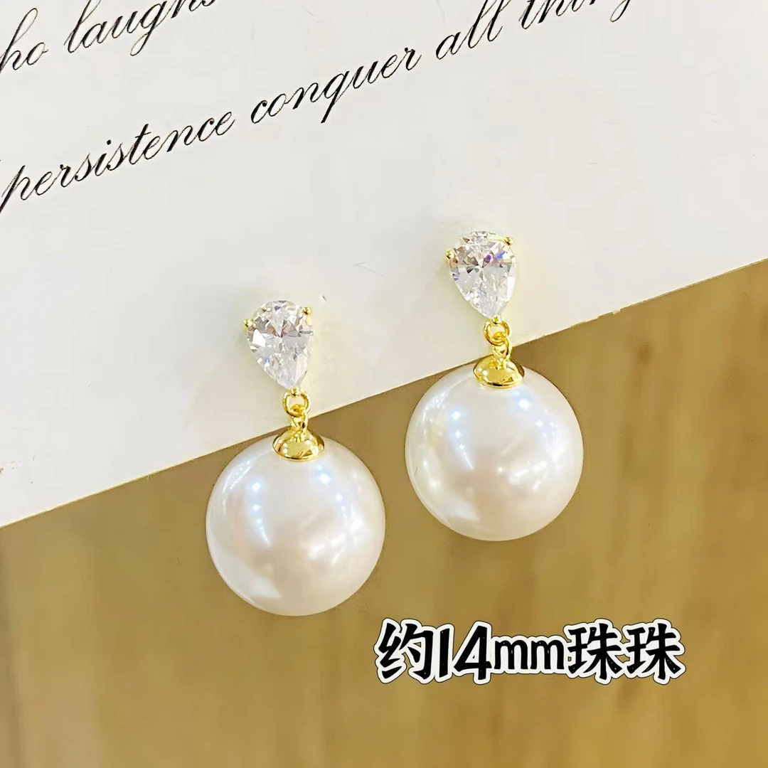 铜合金仿珍珠耳饰 c702百搭水滴14mm珠珠耳环气质百搭简约耳环