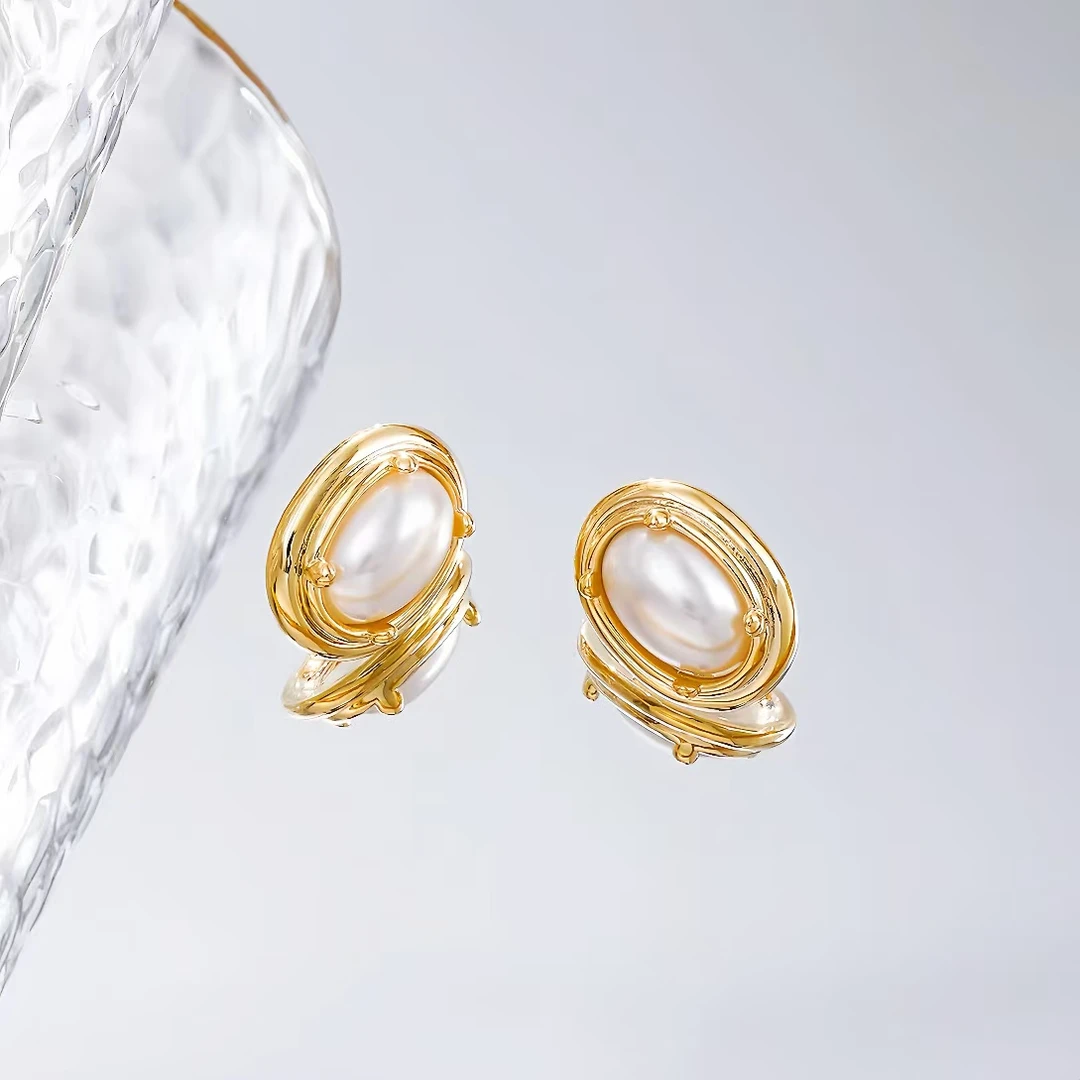 铜合金仿珍珠耳饰 ac90法式气质鸽子蛋耳钉轻奢百搭高级感14460