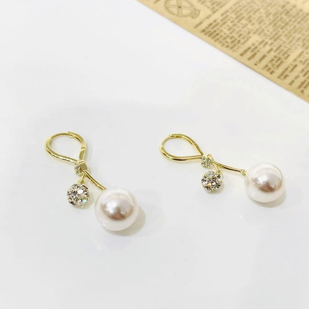 铜合金仿珍珠耳饰 c626【告白气球耳扣】气质百搭12mm珠珠修长耳扣