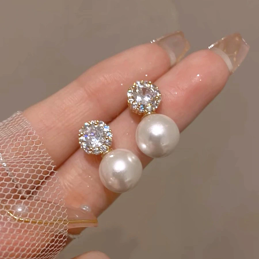 铜合金仿珍珠耳饰 c300精致10mm珠珠耳钉气质优雅通勤百搭0683