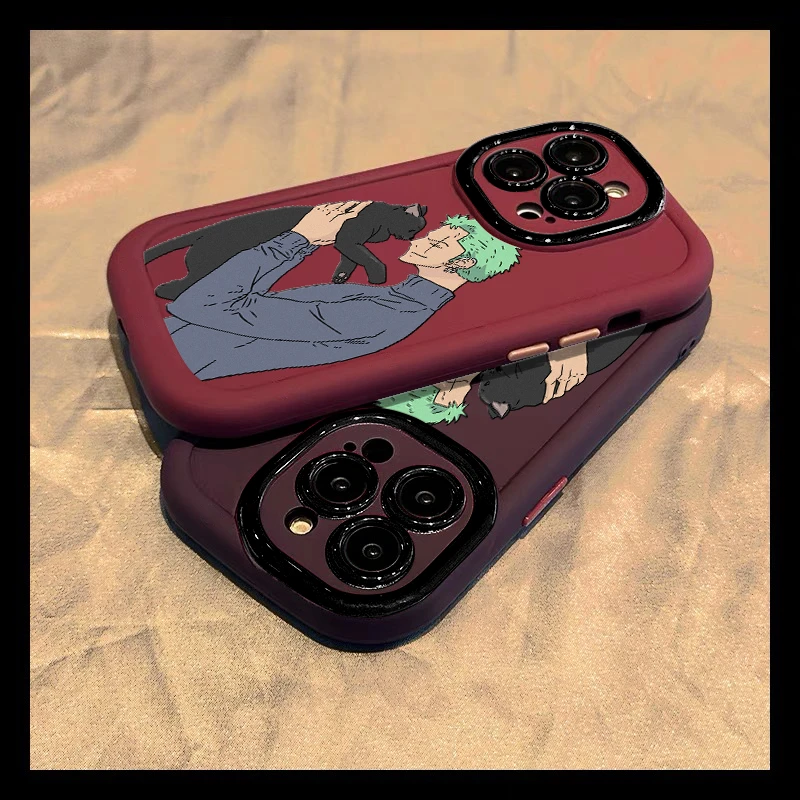 创意索隆猫咪适用苹果15Promax手机防摔硅胶iphone14全包13情侣12