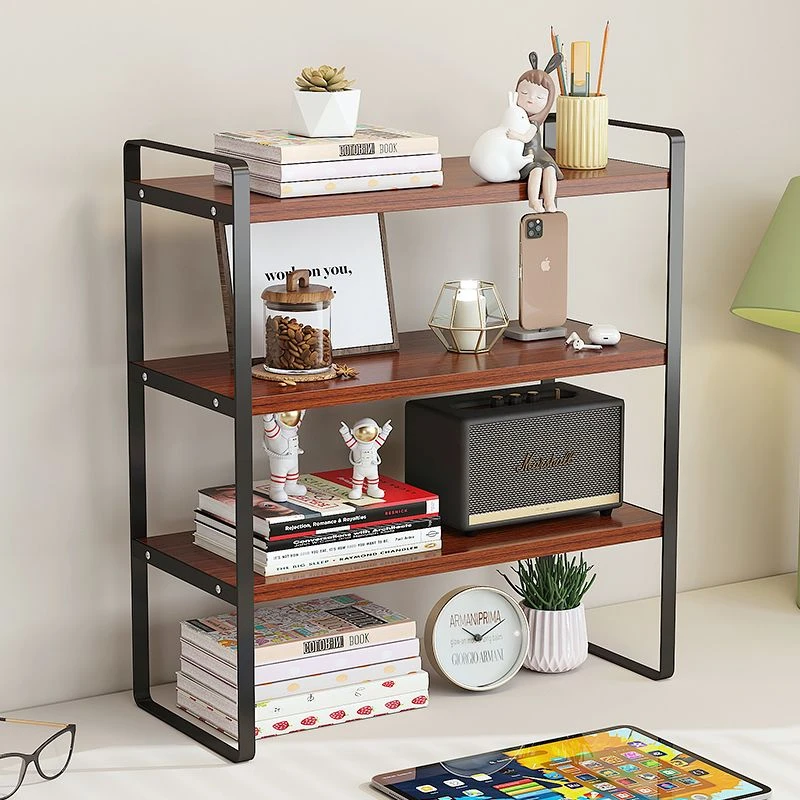桌面书架实木多层置物架学生桌上收纳架办公室电脑桌分层整理架落