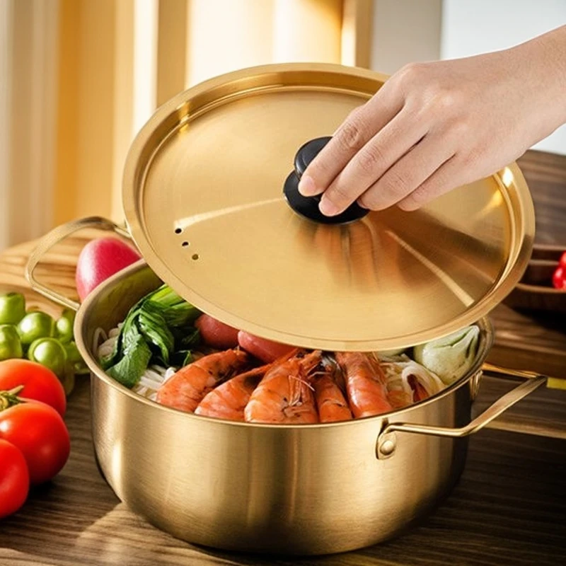 【大金锅/20CM】不锈钢锅带盖韩式锅泡面锅汤锅家用锅加厚锅   火锅