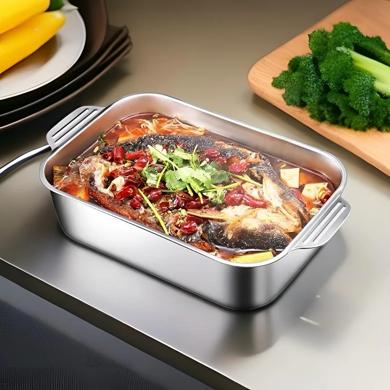 通用【长41*宽24*高8.5】不锈钢盘 烤鱼盘烧烤盘多功能盘长方形方盘