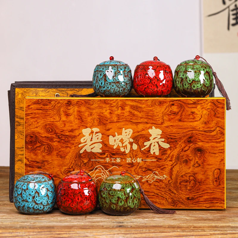 【六瓷罐木质礼盒】碧螺春 明前绿茶 新茶 花果香型茶叶礼盒装