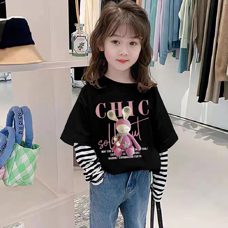 儿童长袖T恤小孩子洋气打底衫2025新款宝宝拼接内搭女童秋季上衣.