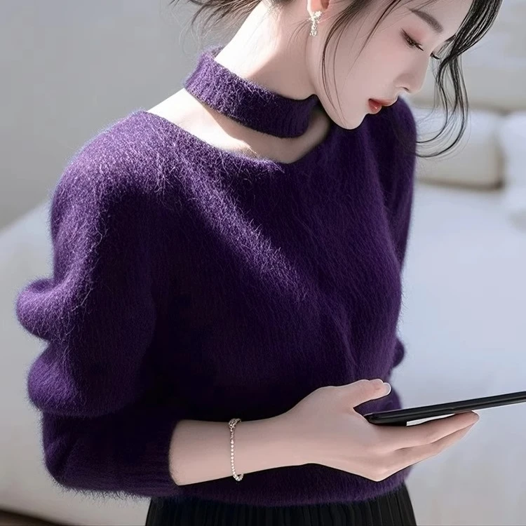 紫色毛衣女冬季高级感超好看气质独特漂亮奶呼呼软糯内搭针织上衣