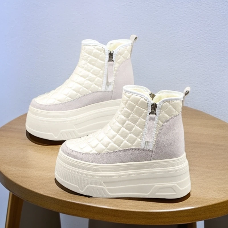 超高跟12厘米小个子女鞋春秋新款短靴厚底高帮鞋休闲加厚加绒棉鞋