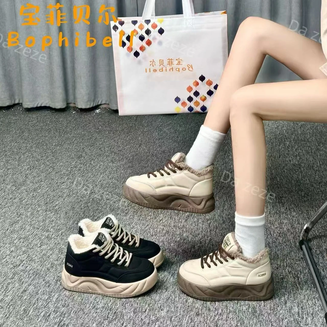 小绵羊 加绒鞋女2024新款韩版保暖运动时尚百搭厚底休闲鞋199