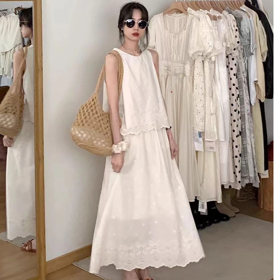 2025春季新款韩系时尚重工百搭显瘦套装无袖上衣+半身裙套装