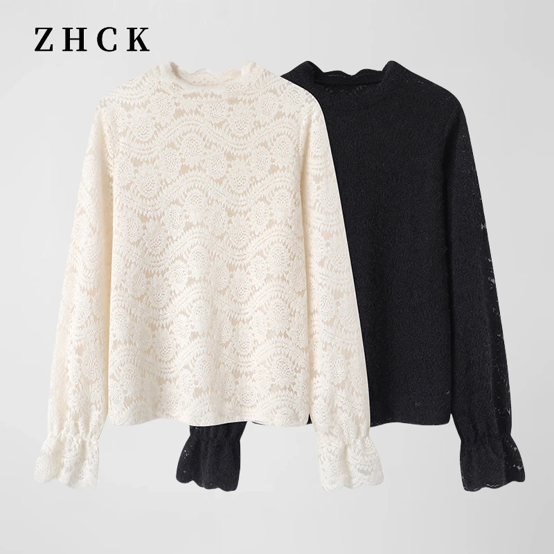 ZHCK韩系百搭半高领打底衫2025早春新款气质设计感内搭长袖上衣女