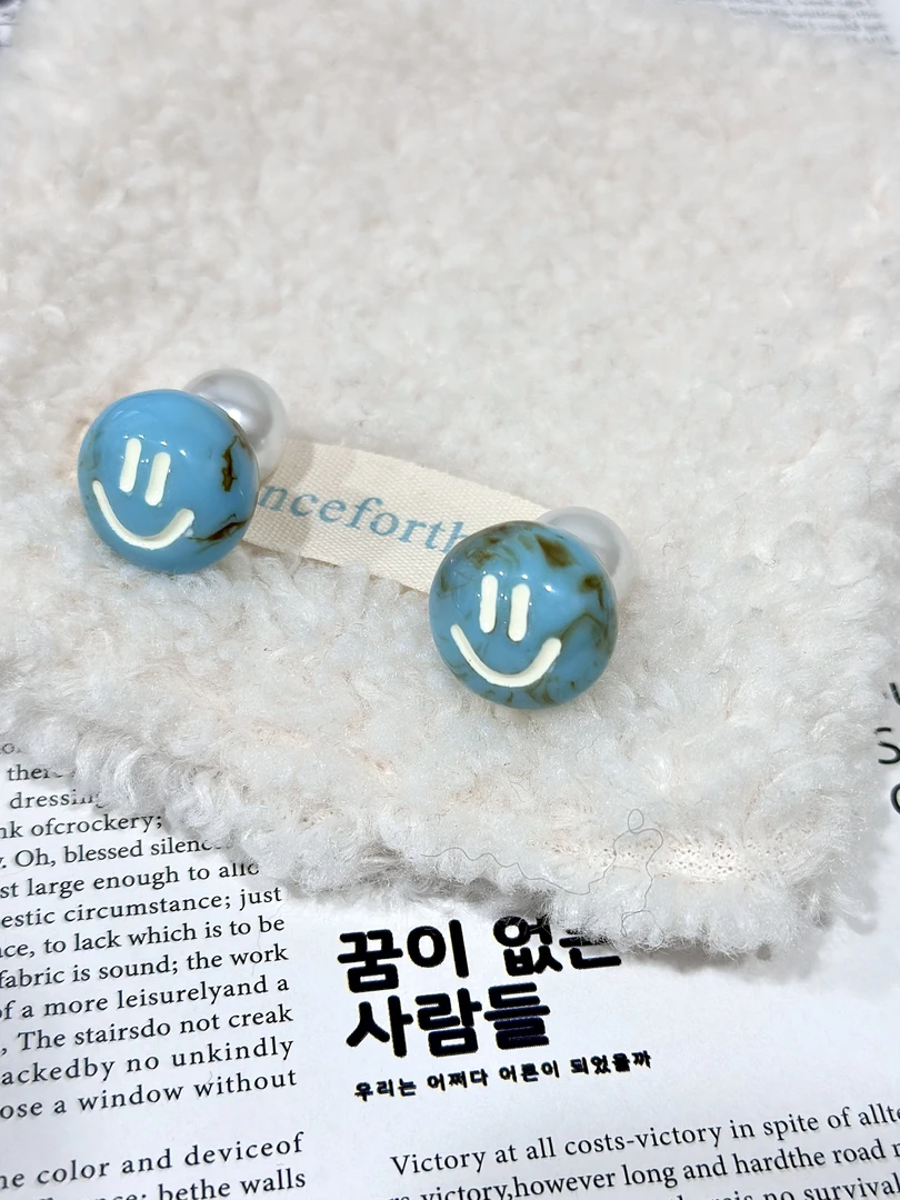 合金树脂耳饰 韩版东大门定制款原创设计笑脸风耳环   ES34